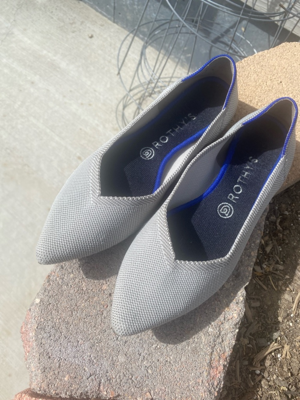 Rothy's Pointed Ballet Flat - Light Gray with Blue Trim - Picture 2 of 6